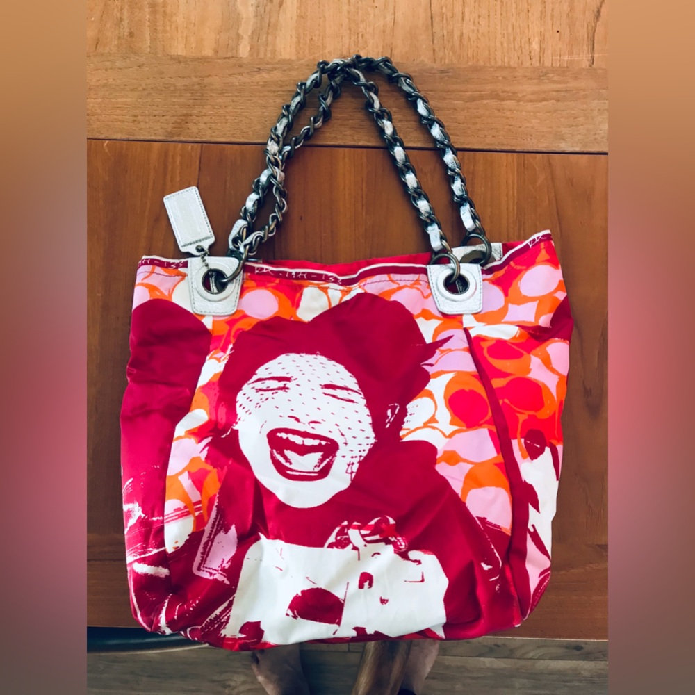 COACH Laughing Girl Limited Edition Bold Graphic Tote Bag with Chain Handles